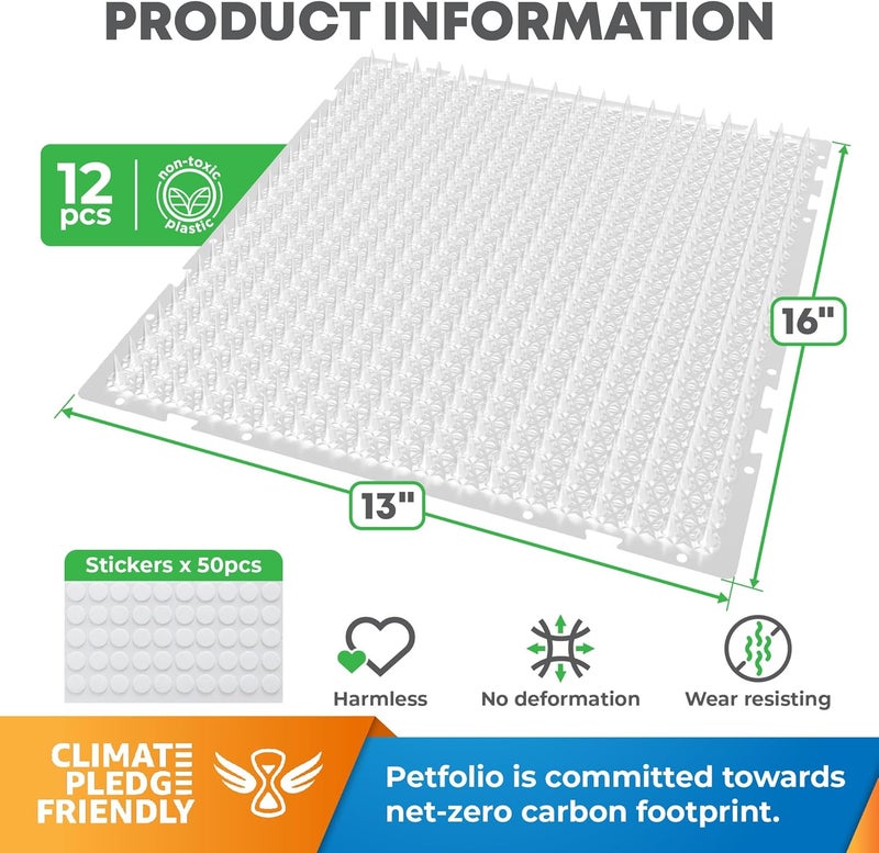 Petfolio 12 Pack Scat Mat for Cats - 16 x 13 Inch Cat Spike Mat with 1 Inch Spike is A Perfect Pet Training Mat Device for Cat Repellent Indoor & Outdoor to Deter Cats & Other Animals for All Seasons - Image 2